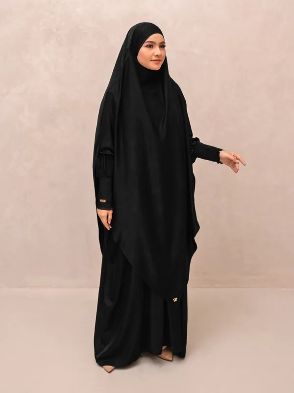 Saqqina Hijab - One Set Abaya Aluna & Khimar Hilya (Abaya Gamis Set Khimar Niqab Haji dan Umrah Bahan Andalusia / Anti Uv) Gamis Muslim Wanita Super Premium Quality - Abaya Saqqina Hijab