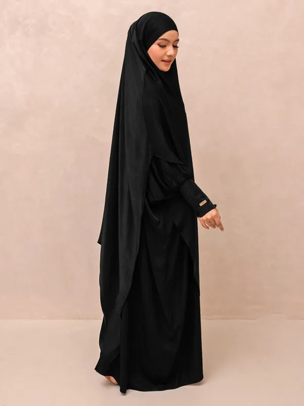 Saqqina Hijab - One Set Abaya Aluna & Khimar Hilya (Abaya Gamis Set Khimar Niqab Haji dan Umrah Bahan Andalusia / Anti Uv) Gamis Muslim Wanita Super Premium Quality - Abaya Saqqina Hijab