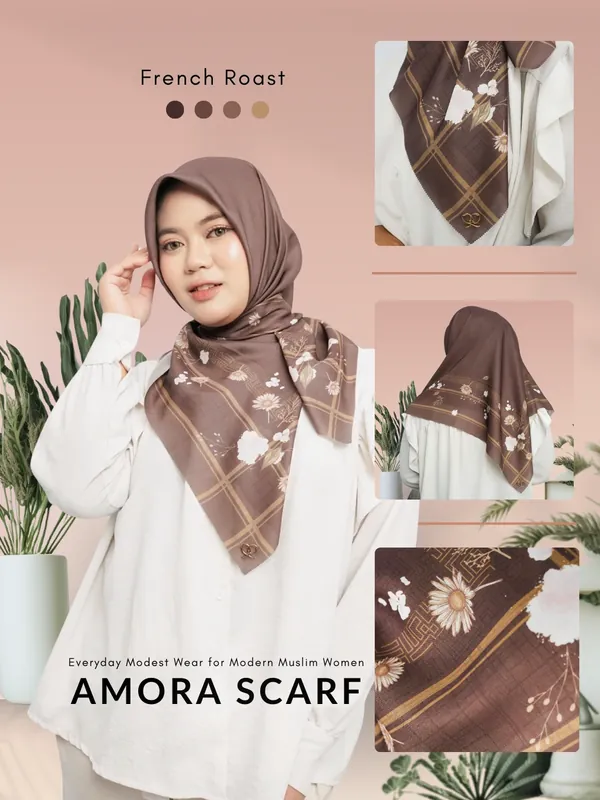 Saqqina Hijab - Hijab Segi Empat Amora - Dark Brown ML (Square Scarf Motif Premium Lasercut) - Khimar Saqqina Hijab