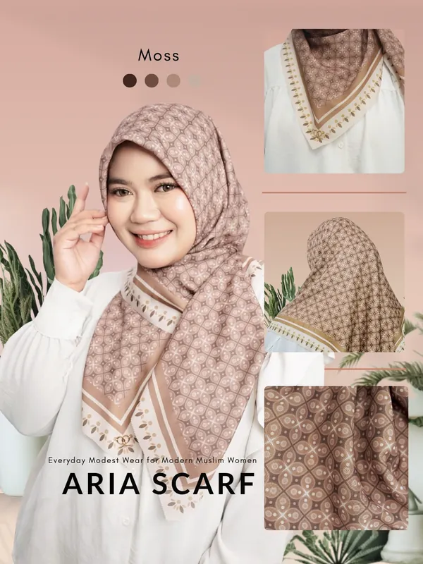 Saqqina Hijab - Hijab Segi Empat Aria - Milk Brown ML (Square Scarf Motif Premium Lasercut) - Khimar Saqqina Hijab