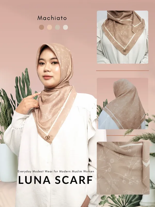 Saqqina Hijab - Hijab Segi Empat Luna - Macchiato ML (Square Scarf Motif Premium Lasercut) - Khimar Saqqina Hijab