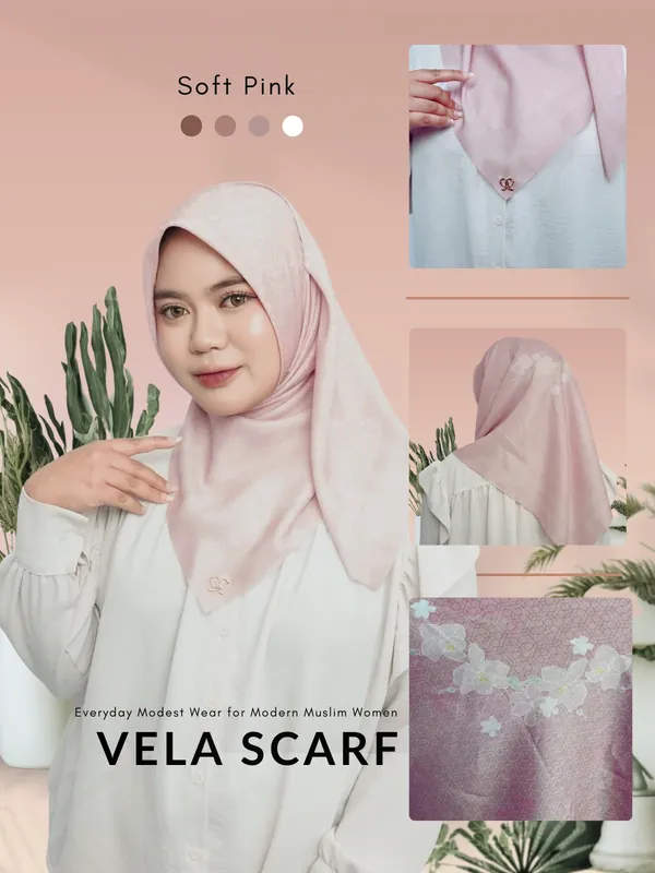Saqqina Hijab - Hijab Segi Empat Vela - Soft Pink ML (Square Scarf Motif Premium Lasercut) - Khimar Saqqina Hijab
