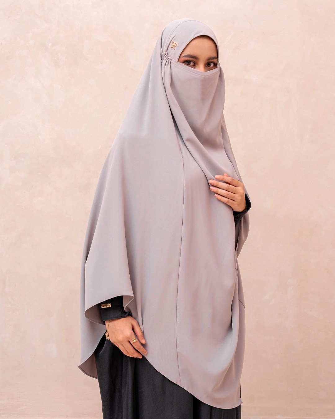 Saqqina Hijab - Elvara French Khimar ( Jilbab Syari Khimar Haji dan Umrah Bahan Cordoba / Airflow Super Premium) - Anti Uv - Grey